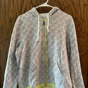 Talbots Quilted Light Gray Zip Hoodie with Yellow Trim